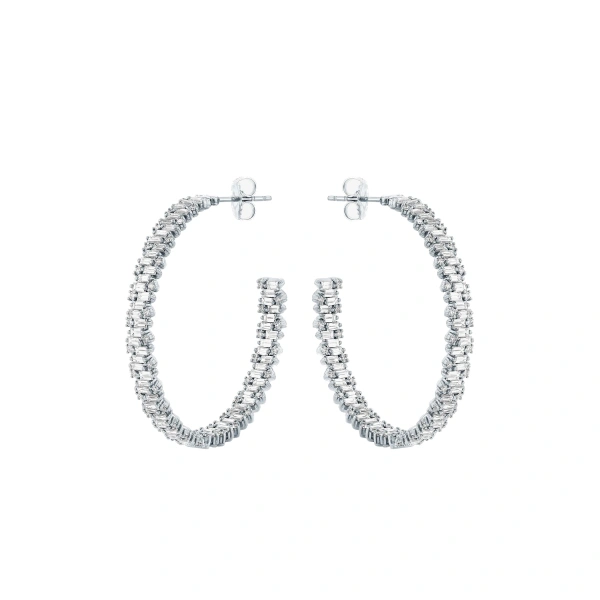 Suzanne Kalan Classic Diamond Shimmer Milli Hoops in 18K White Gold | Fine Earrings | Coveti