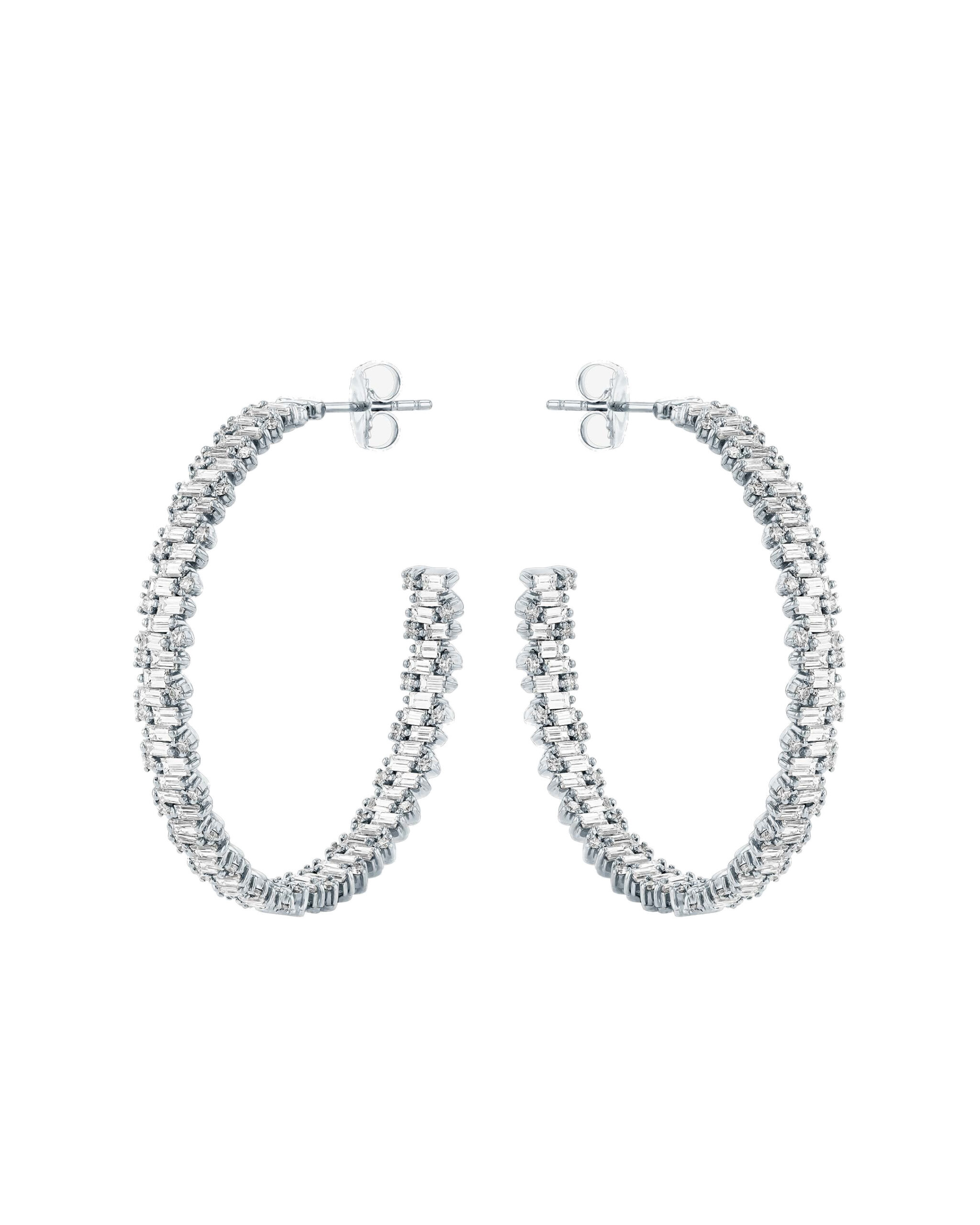 Suzanne Kalan Classic Diamond Shimmer Milli Hoops in 18K White Gold Suzanne Kalan Classic Diamond Shimmer Milli Hoops in 18K White Gold | Fine Earrings | Coveti