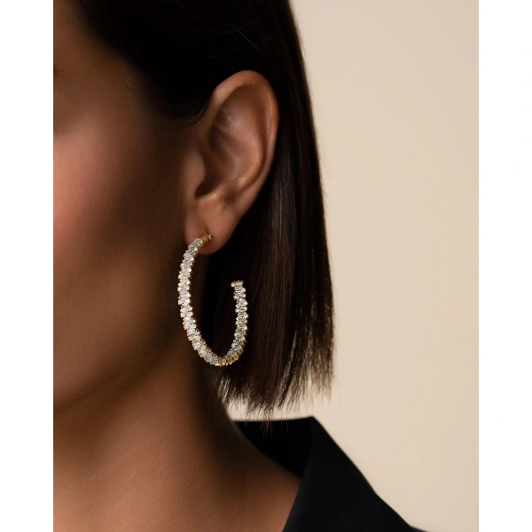 Suzanne Kalan Classic Diamond Shimmer Milli Hoops in 18K Yellow Gold | Fine Earrings | Coveti