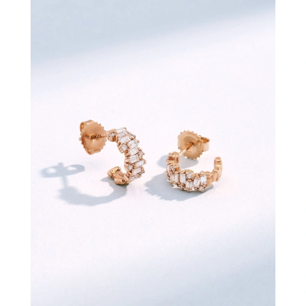 Suzanne Kalan Classic Diamond Shimmer Mini Hoops in 18K Rose Gold | Fine Earrings | Coveti