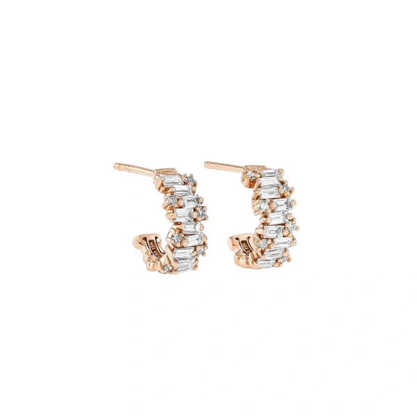 Suzanne Kalan Classic Diamond Shimmer Mini Hoops in 18K Rose Gold | Fine Earrings | Coveti