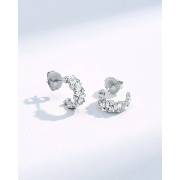 Suzanne Kalan Classic Diamond Shimmer Mini Hoops in 18K White Gold | Fine Earrings | Coveti