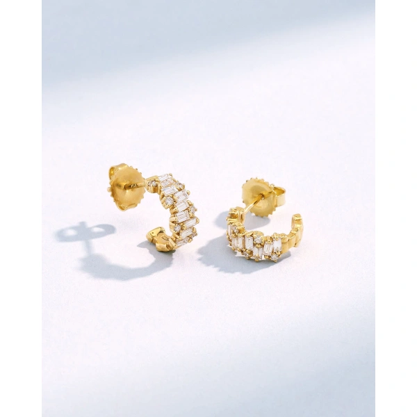 Suzanne Kalan Classic Diamond Shimmer Mini Hoops in 18K Yellow Gold | Fine Earrings | Coveti