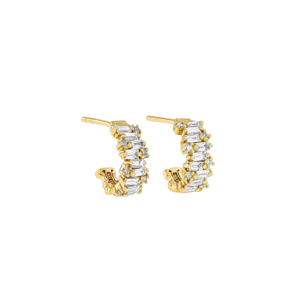 Suzanne Kalan Classic Diamond Shimmer Mini Hoops in 18K Yellow Gold | Fine Earrings | Coveti