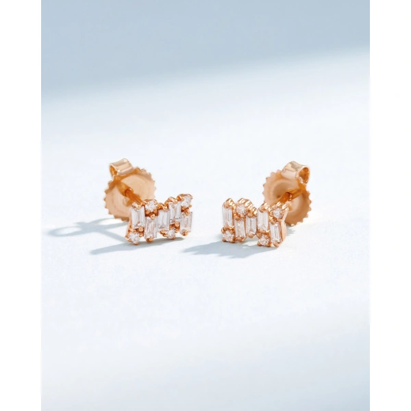 Suzanne Kalan Classic Diamond Shimmer Studs in 18K Rose Gold | Fine Earrings | Coveti