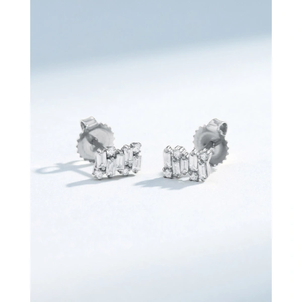 Suzanne Kalan Classic Diamond Shimmer Studs in 18K White Gold | Fine Earrings | Coveti