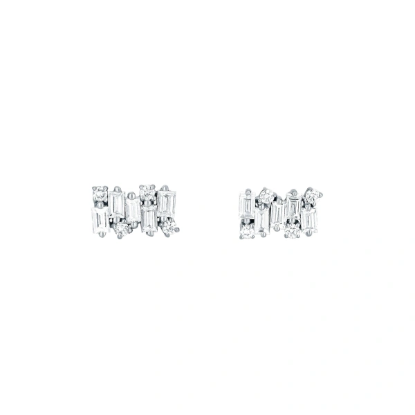 Suzanne Kalan Classic Diamond Shimmer Studs in 18K White Gold | Fine Earrings | Coveti