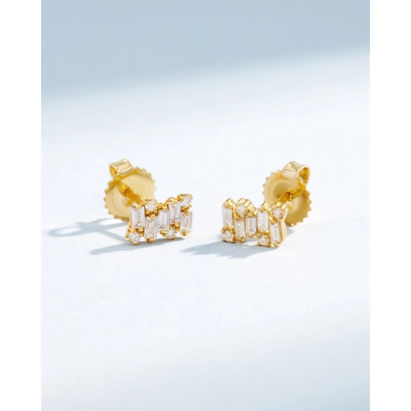 Suzanne Kalan Classic Diamond Shimmer Studs in 18K Yellow Gold | Fine Earrings | Coveti