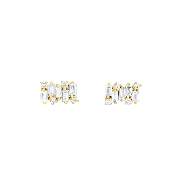 Suzanne Kalan Classic Diamond Shimmer Studs in 18K Yellow Gold | Fine Earrings | Coveti