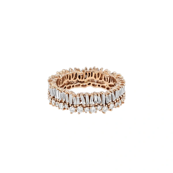 Suzanne Kalan Classic Diamond Short Stack Eternity Band in 18K Rose Gold | Fine Rings | Coveti