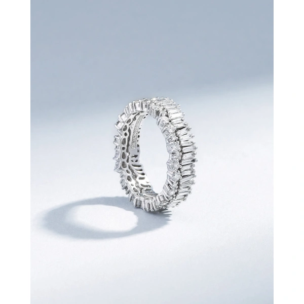 Suzanne Kalan Classic Diamond Short Stack Eternity Band in 18K White Gold | Fine Rings | Coveti