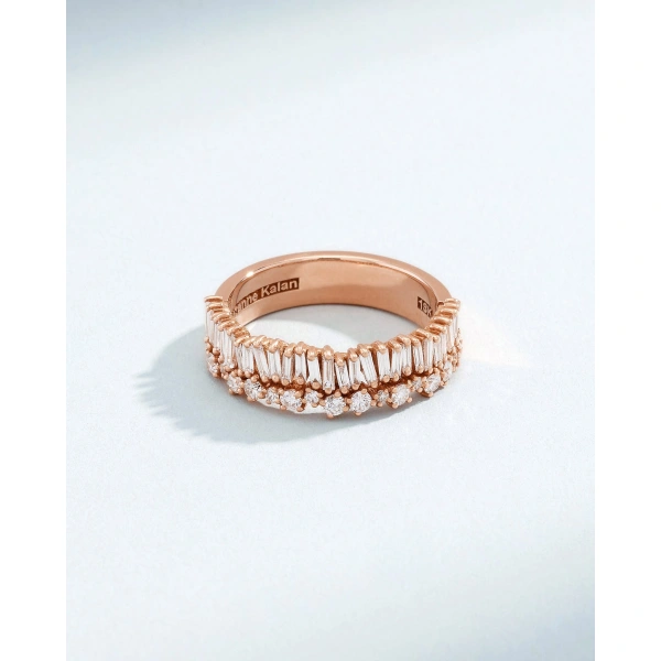 Suzanne Kalan Classic Diamond Short Stack Half Band in 18K Rose Gold | Fine Rings | Coveti