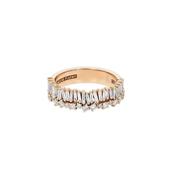 Suzanne Kalan Classic Diamond Short Stack Half Band in 18K Rose Gold | Fine Rings | Coveti