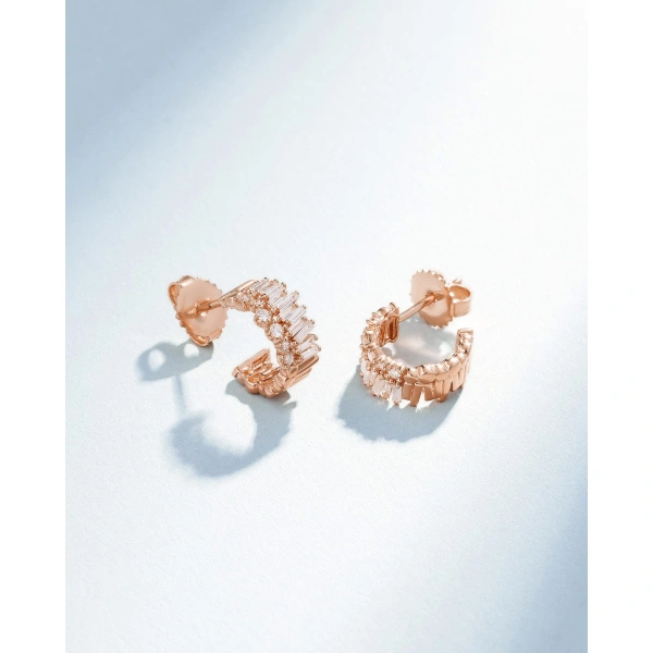 Suzanne Kalan Classic Diamond Short Stack Mini Hoops in 18K Rose Gold | Fine Earrings | Coveti