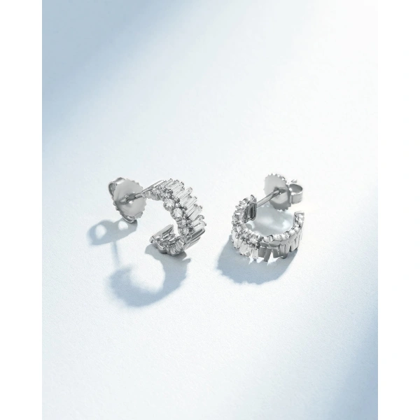 Suzanne Kalan Classic Diamond Short Stack Mini Hoops in 18K White Gold | Fine Earrings | Coveti
