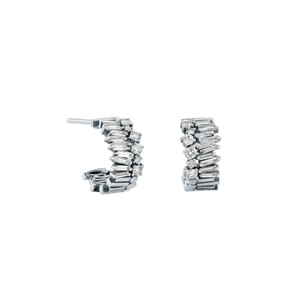 Classic Diamond Short Stack Mini Hoops in 18K White Gold