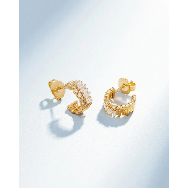 Suzanne Kalan Classic Diamond Short Stack Mini Hoops in 18K Yellow Gold | Fine Earrings | Coveti