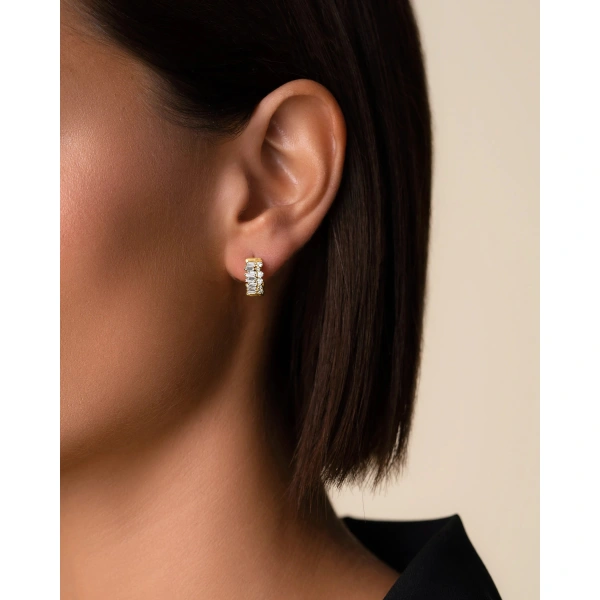 Suzanne Kalan Classic Diamond Short Stack Mini Hoops in 18K Yellow Gold | Fine Earrings | Coveti