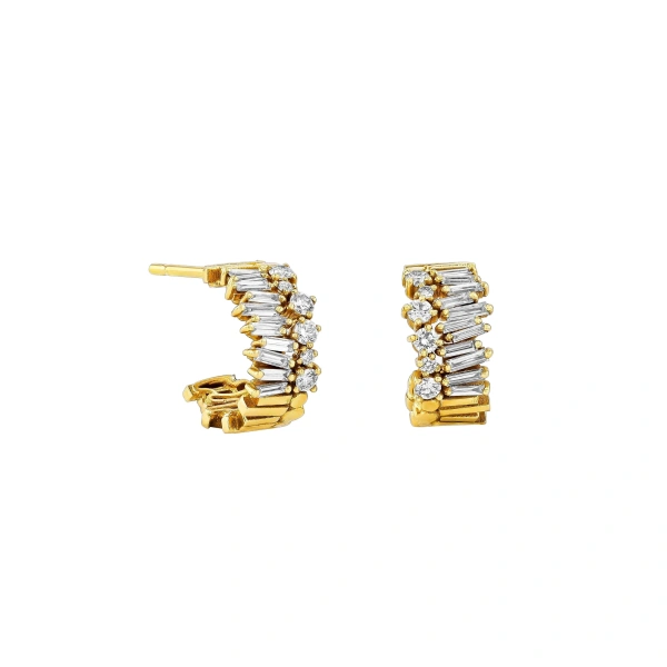 Suzanne Kalan Classic Diamond Short Stack Mini Hoops in 18K Yellow Gold | Fine Earrings | Coveti
