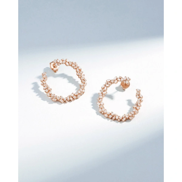 Suzanne Kalan Classic Diamond Sideways Cluster Midi Hoops in 18K Rose Gold | Fine Earrings | Coveti