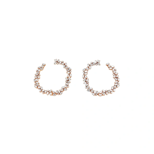 Classic Diamond Sideways Cluster Midi Hoops in 18K Rose Gold