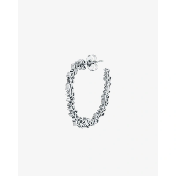 Suzanne Kalan Classic Diamond Sideways Cluster Midi Hoops in 18K White Gold | Fine Earrings | Coveti
