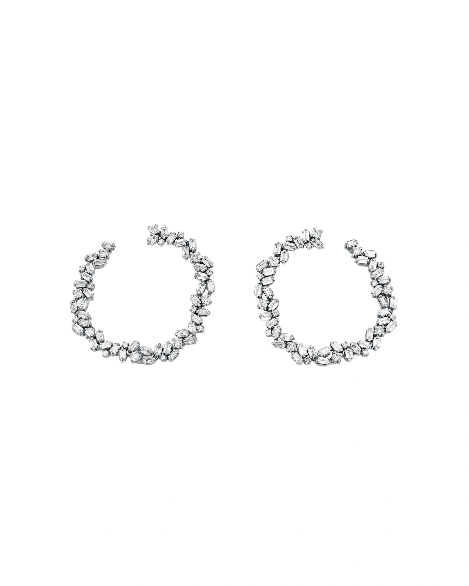 Suzanne Kalan Classic Diamond Sideways Cluster Midi Hoops in 18K White Gold Suzanne Kalan Classic Diamond Sideways Cluster Midi Hoops in 18K White Gold | Fine Earrings | Coveti