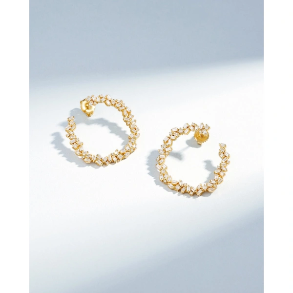 Suzanne Kalan Classic Diamond Sideways Cluster Midi Hoops in 18K Yellow Gold | Fine Earrings | Coveti