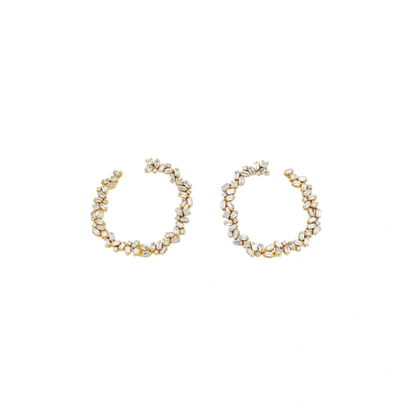 Classic Diamond Sideways Cluster Midi Hoops in 18K Yellow Gold