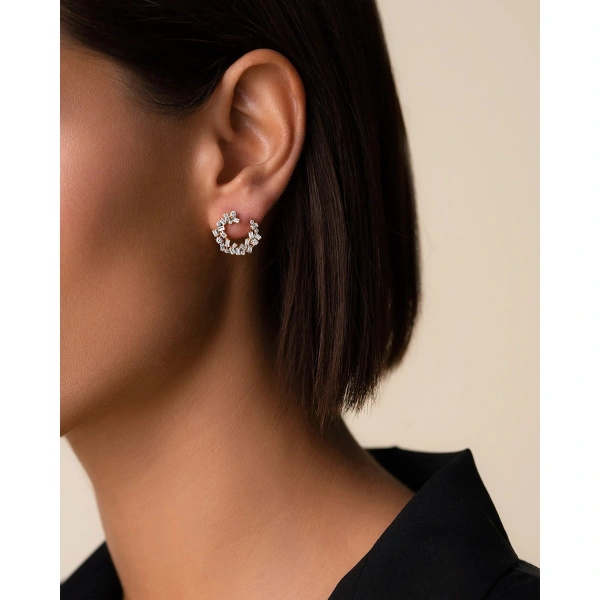 Suzanne Kalan Classic Diamond Sideways Cluster Mini Hoops in 18K Rose Gold | Fine Earrings | Coveti