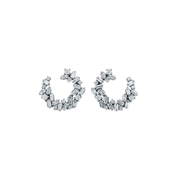 Classic Diamond Sideways Cluster Mini Hoops in 18K White Gold