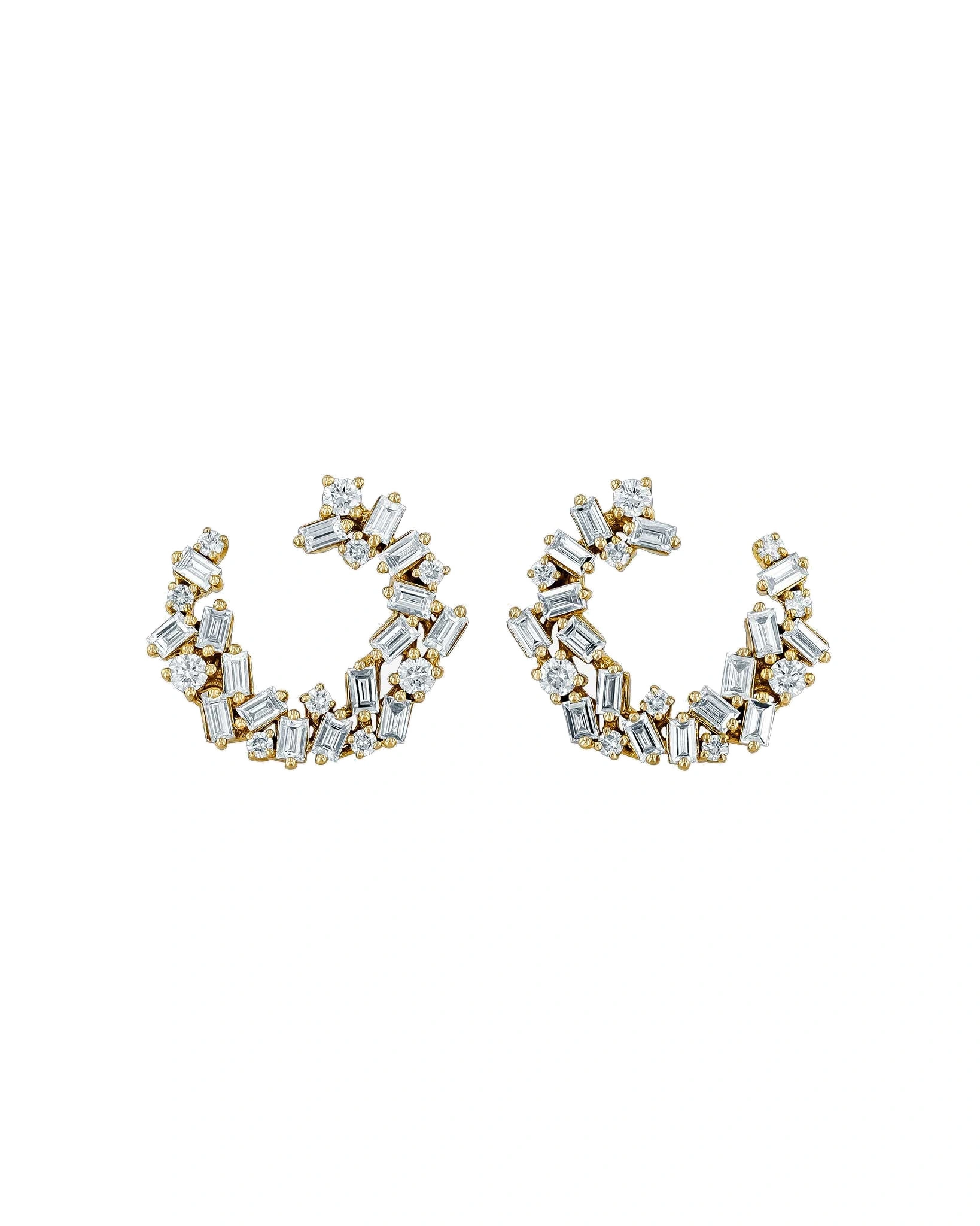Suzanne Kalan Classic Diamond Sideways Cluster Mini Hoops in 18K Yellow Gold Suzanne Kalan Classic Diamond Sideways Cluster Mini Hoops in 18K Yellow Gold | Fine Earrings | Coveti