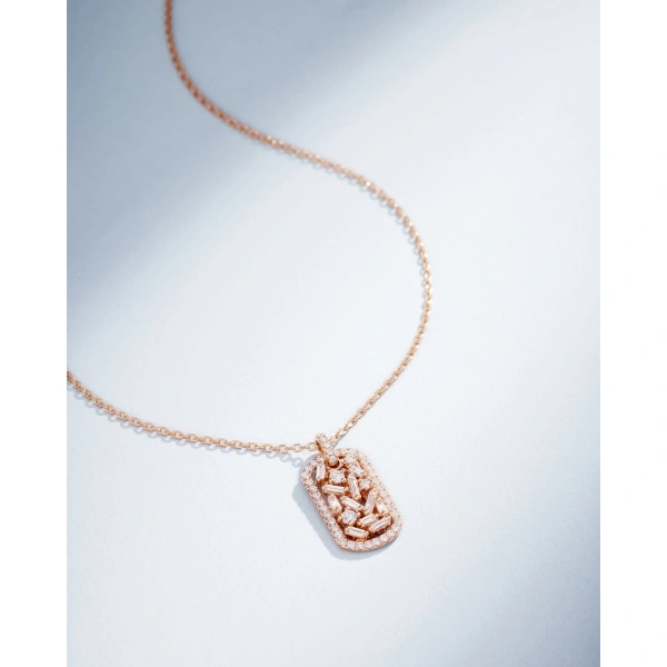Suzanne Kalan Classic Diamond Small Dog Tag Pendant in 18K Rose Gold | Fine Necklaces | Coveti