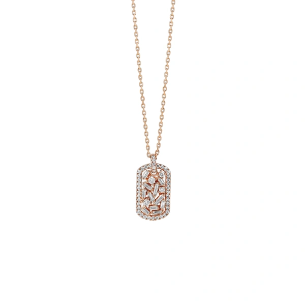 Classic Diamond Small Dog Tag Pendant in 18K Rose Gold