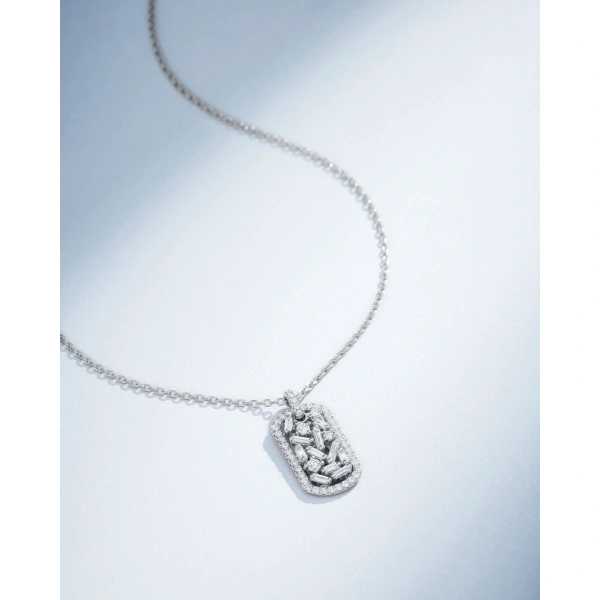 Suzanne Kalan Classic Diamond Small Dog Tag Pendant in 18K White Gold | Fine Necklaces | Coveti