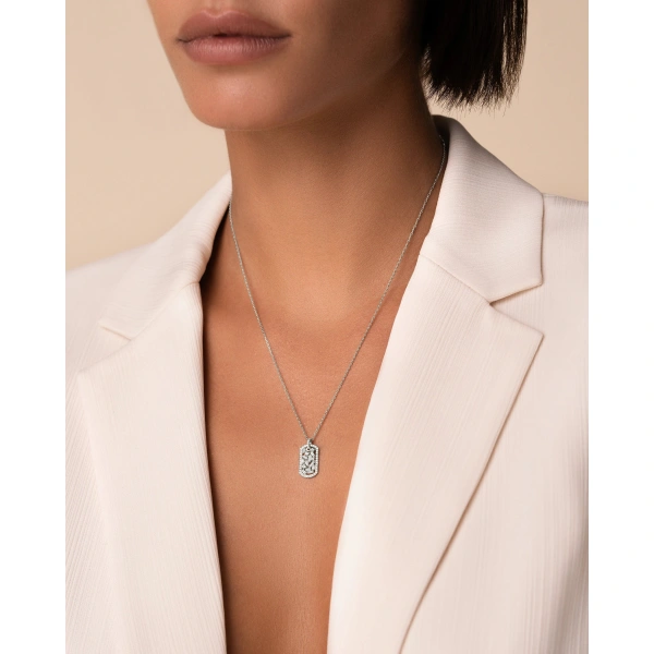 Suzanne Kalan Classic Diamond Small Dog Tag Pendant in 18K White Gold | Fine Necklaces | Coveti