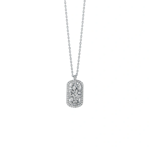 Classic Diamond Small Dog Tag Pendant in 18K White Gold
