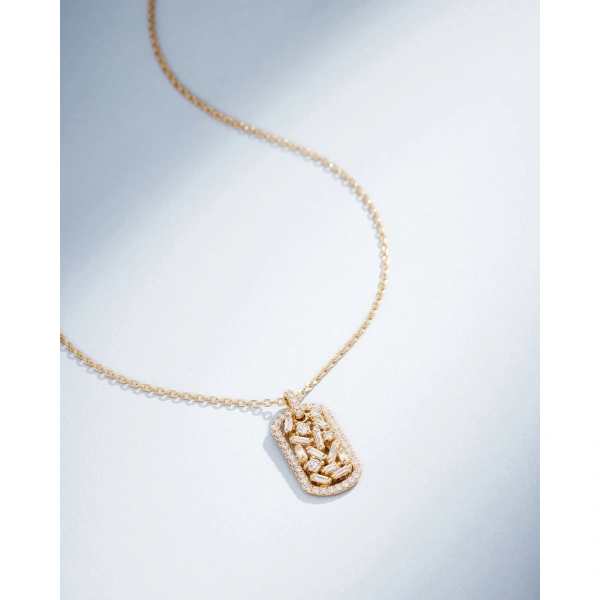 Suzanne Kalan Classic Diamond Small Dog Tag Pendant in 18K Yellow Gold | Fine Necklaces | Coveti