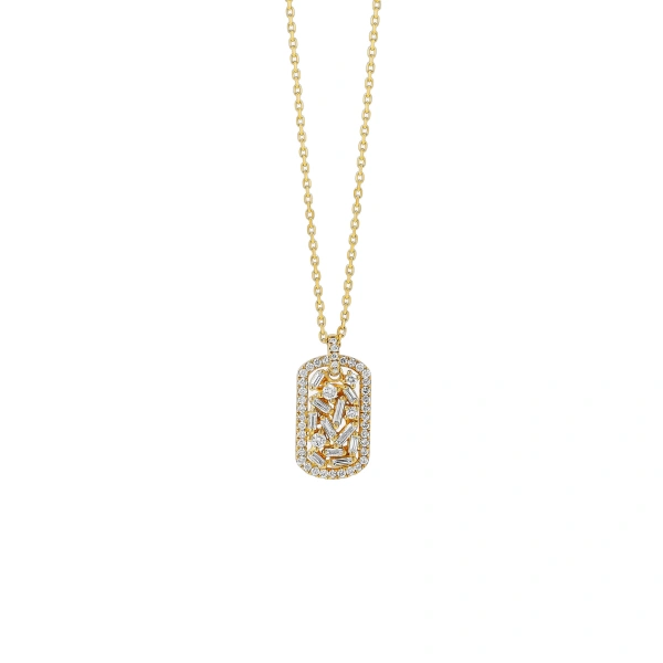 Suzanne Kalan Classic Diamond Small Dog Tag Pendant in 18K Yellow Gold | Fine Necklaces | Coveti