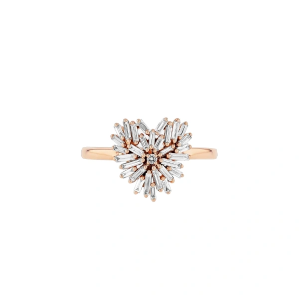Suzanne Kalan Classic Diamond Small Heart Ring in 18K Rose Gold | Fine Rings | Coveti