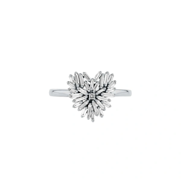 Suzanne Kalan Classic Diamond Small Heart Ring in 18K White Gold | Fine Rings | Coveti