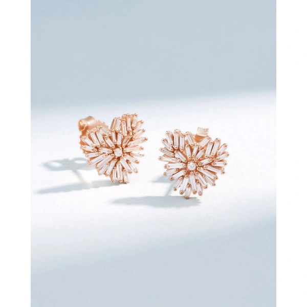 Suzanne Kalan Classic Diamond Small Heart Studs in 18K Rose Gold | Fine Earrings | Coveti