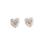 Suzanne Kalan Classic Diamond Small Heart Studs in 18K Rose Gold | Fine Earrings | Coveti