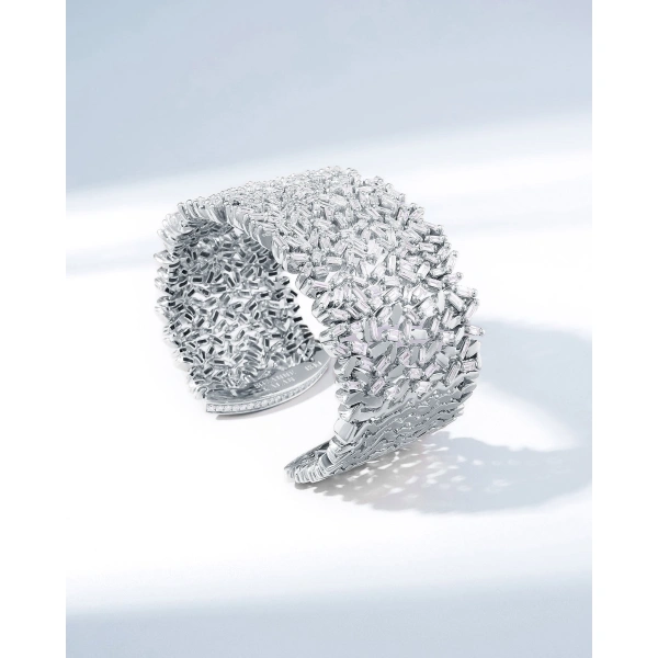 Suzanne Kalan Classic Diamond Sparkler Cuff in 18K White Gold | Fine Bracelets | Coveti