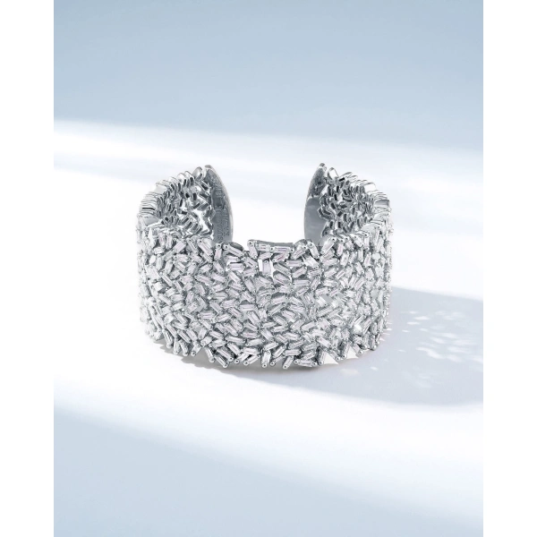 Suzanne Kalan Classic Diamond Sparkler Cuff in 18K White Gold | Fine Bracelets | Coveti