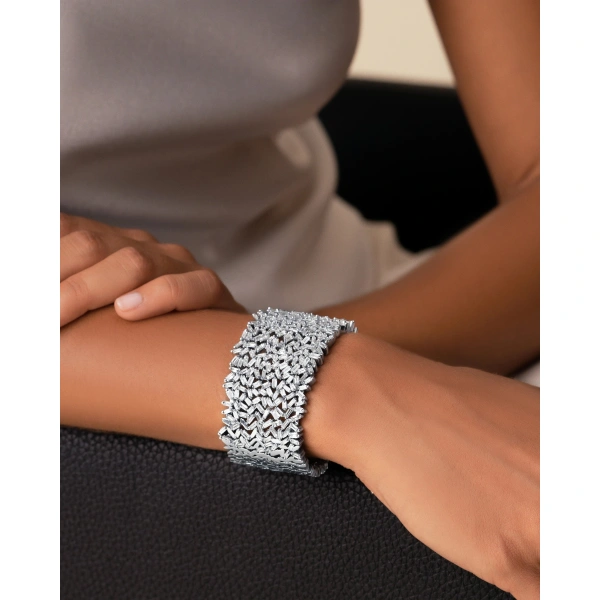 Suzanne Kalan Classic Diamond Sparkler Cuff in 18K White Gold | Fine Bracelets | Coveti