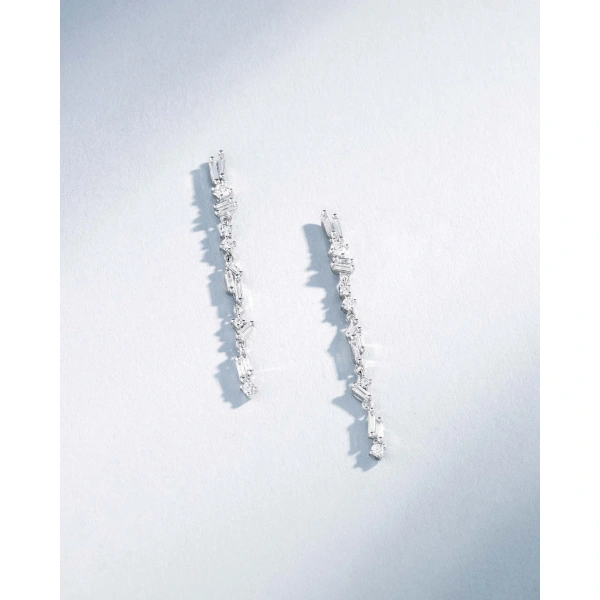 Suzanne Kalan Classic Diamond Sparkler Drop Earrings in 18K White Gold | Fine Earrings | Coveti