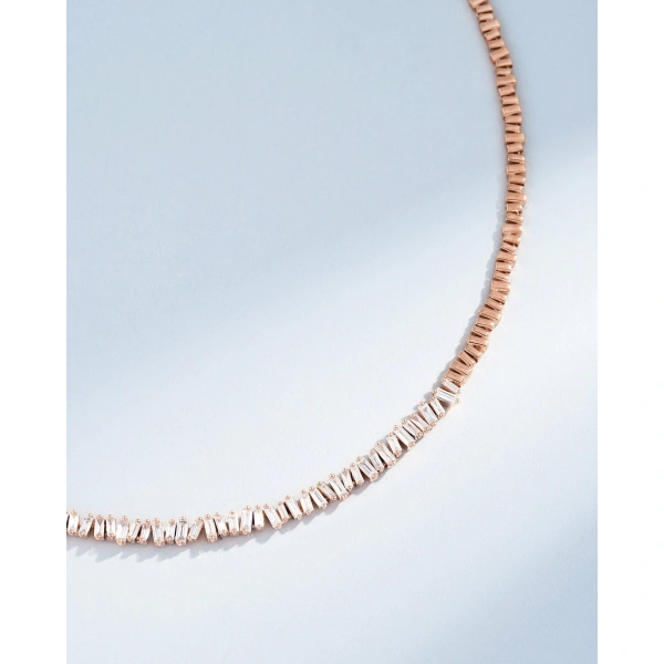 Suzanne Kalan Classic Diamond Tennis Necklace in 18K Rose Gold | Fine Necklaces | Coveti