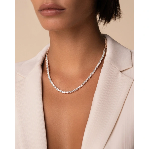Suzanne Kalan Classic Diamond Tennis Necklace in 18K Rose Gold | Fine Necklaces | Coveti
