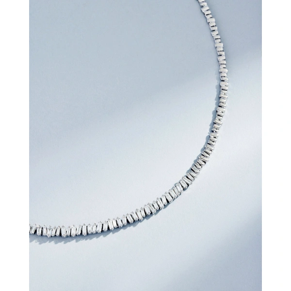 Suzanne Kalan Classic Diamond Tennis Necklace in 18K White Gold | Fine Necklaces | Coveti